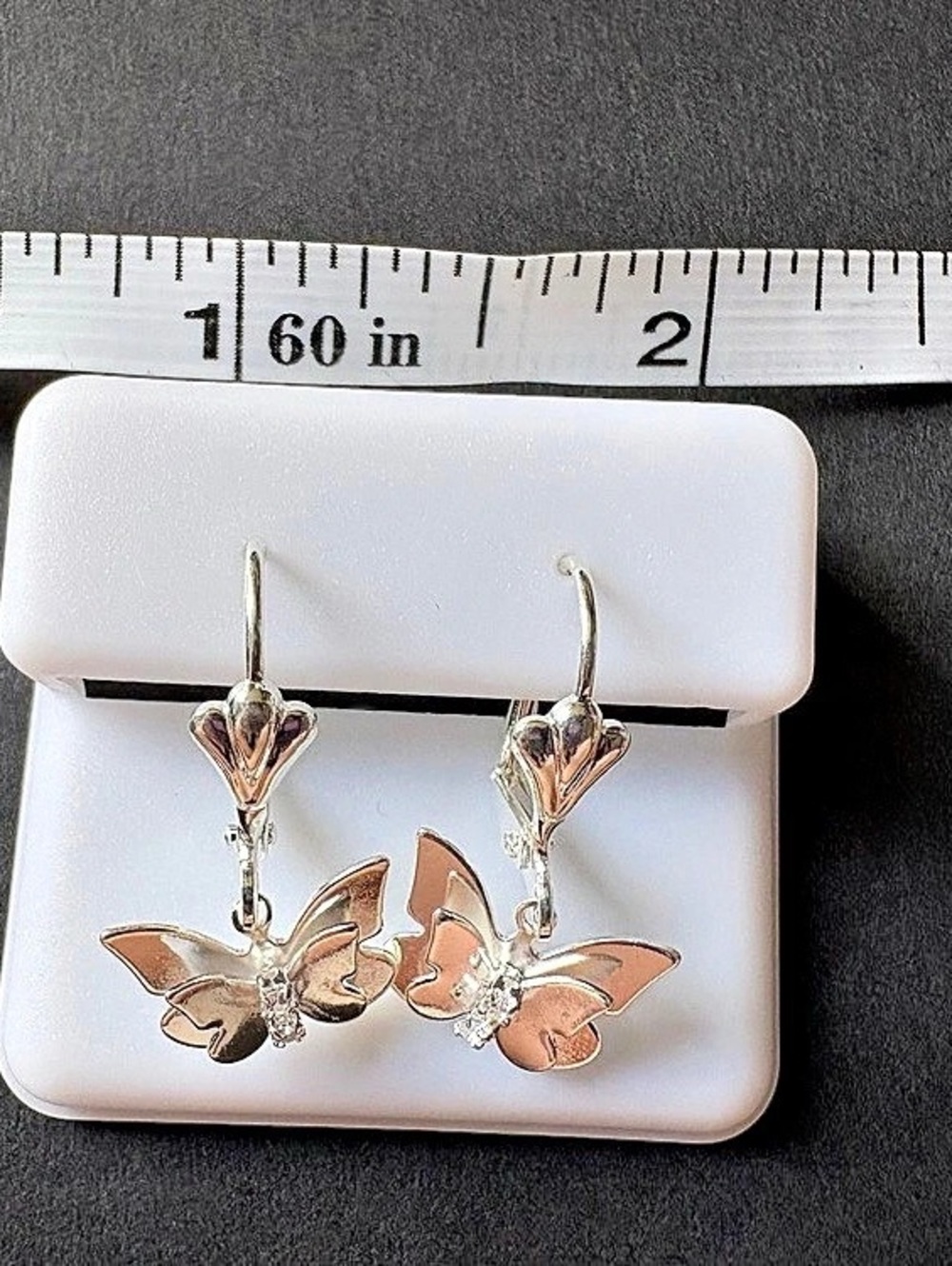 Butterfly Drop Earrings in 18k White Gold Layered NWOT